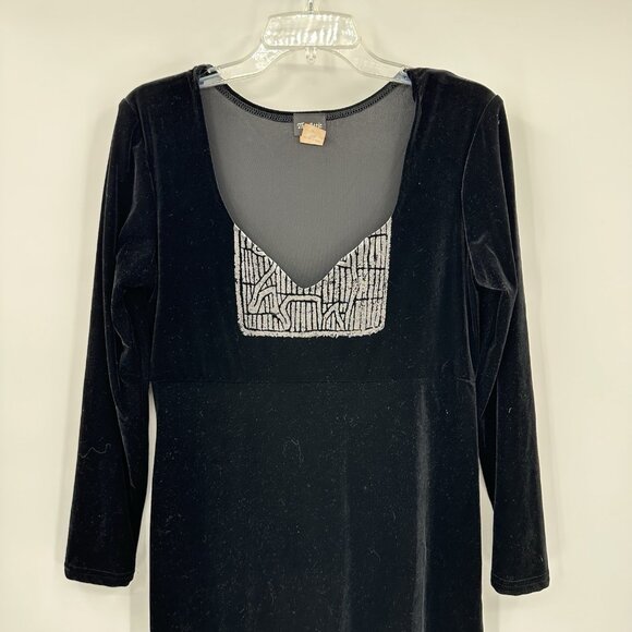 vintage 90s VELVET MIDI DRESS emo goth thigh high slit Y2K retro lbd black M - Picture 4 of 8